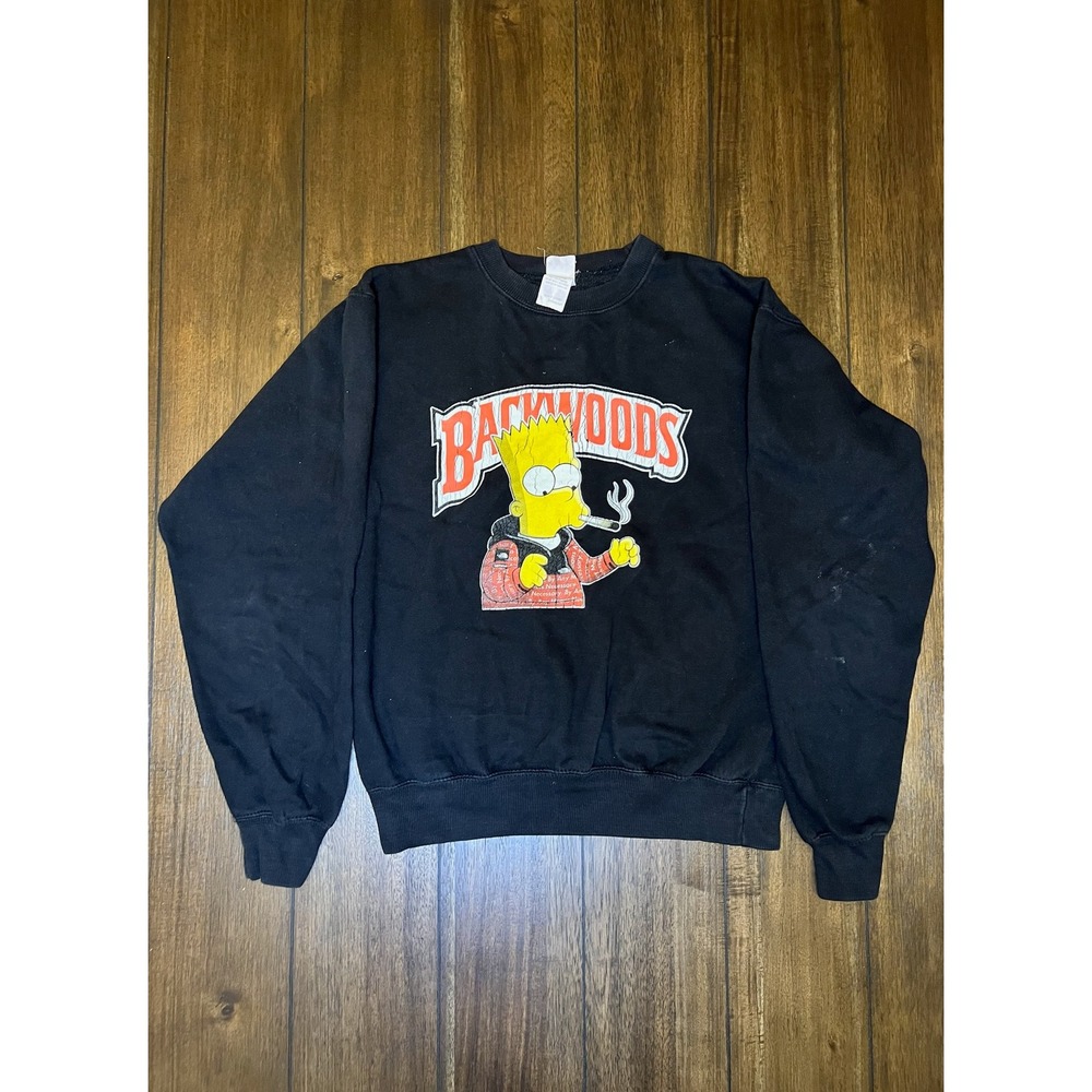Backwoods Bart‎ Simpson Graphic Sweatshirt Black Crewneck Pullover